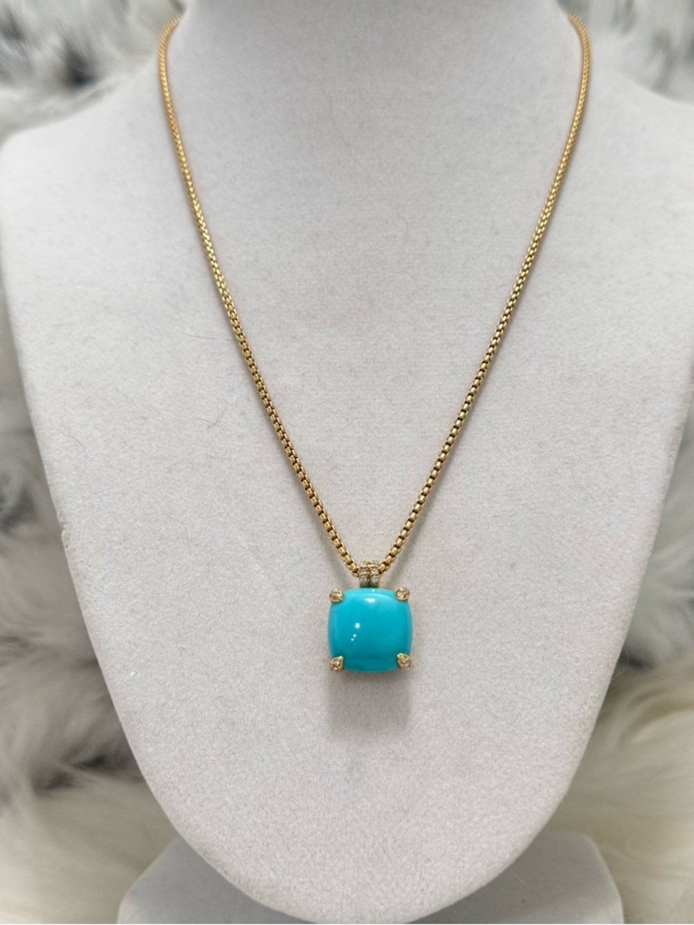 David Yurman 18K Yellow Gold Chatelaine Turquoise Diamond Pendant Necklace - Picture 6 of 11